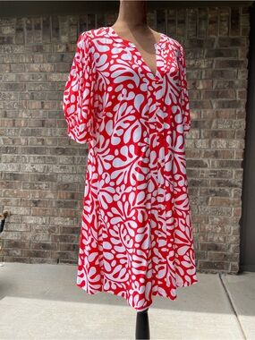 LOFT Red and White Midi Dress